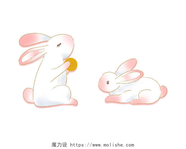 粉色手绘卡通兔子小白兔玉兔中秋节元素PNG素材